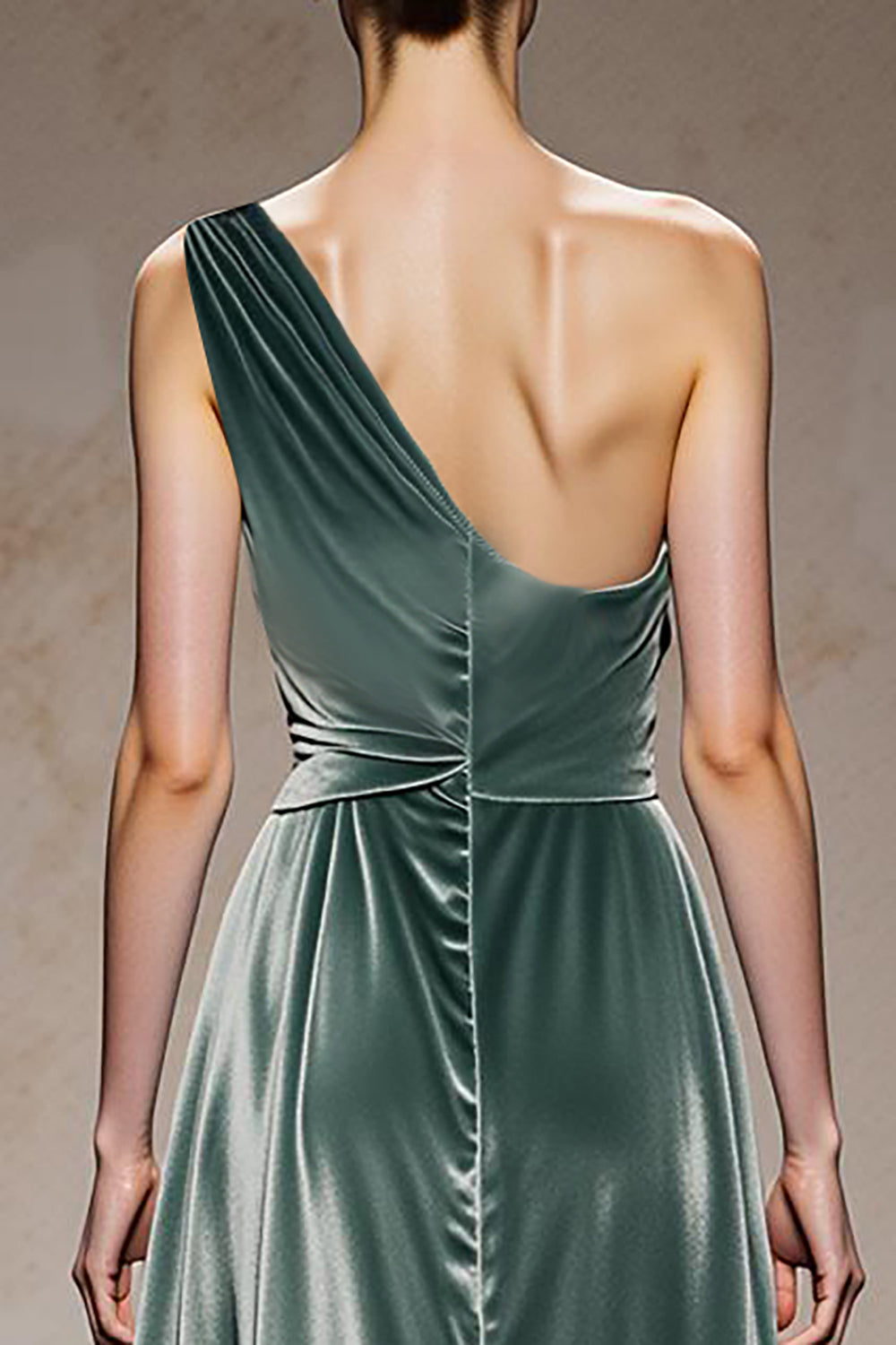 Mint Green Velvet One Shoulder Long Formal Dress with Slit