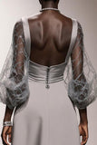 Simple Silver Sheath Long Formal Dress with Sleeves