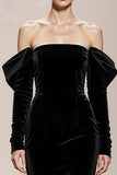 Black Mermaid Velvet Off the Shoulder Long Formal Dress with Sleeves