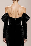 Black Mermaid Velvet Off the Shoulder Long Formal Dress with Sleeves