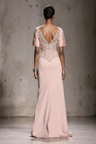 Sparkly Light Pink Mermaid Beaded Long Formal Dress with Slit