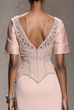 Sparkly Light Pink Mermaid Beaded Long Formal Dress with Slit
