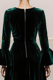 Dark Green Round Neck Velvet A Line Long Formal Dress with Sleeves
