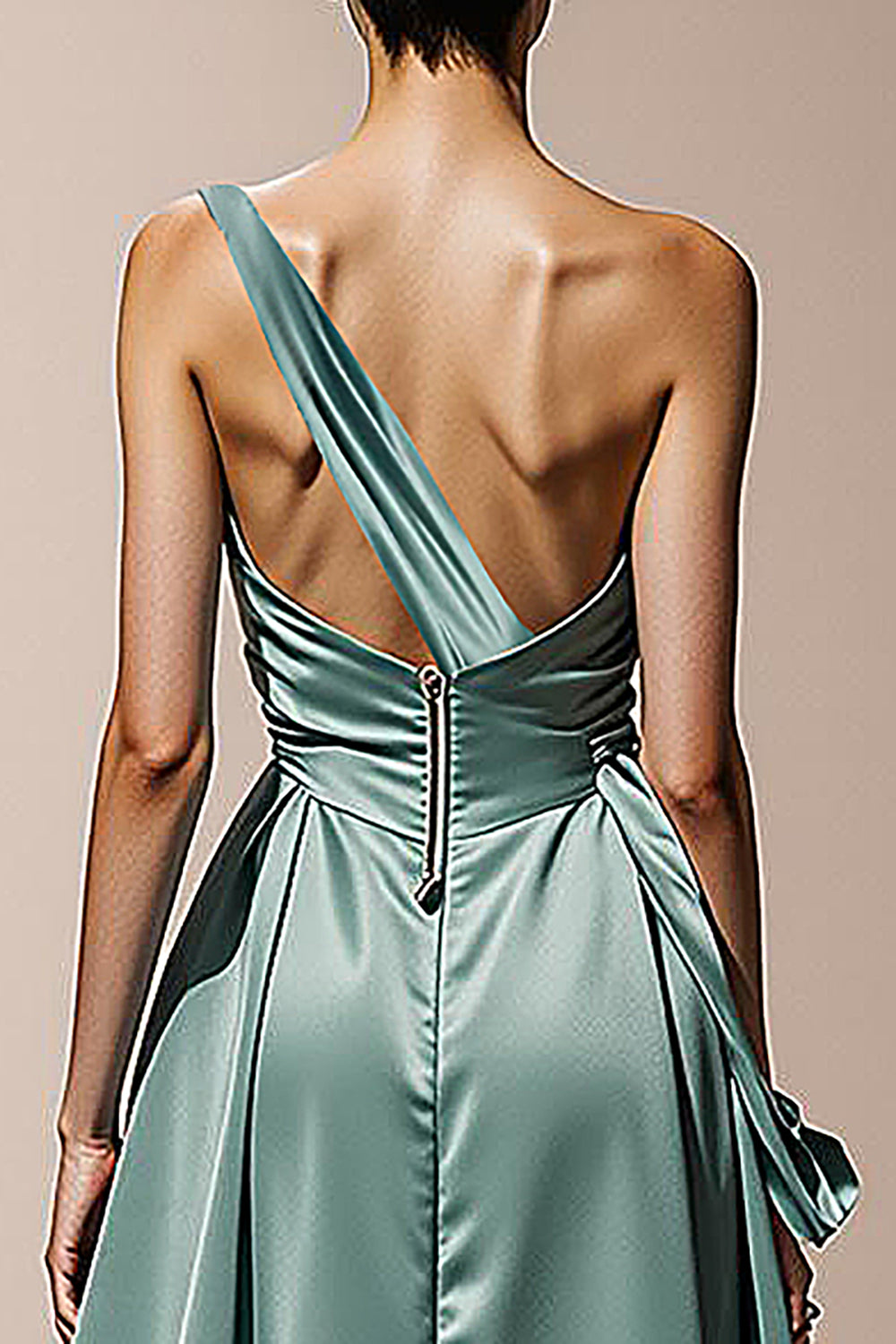 Mint Green Satin Sheath One Shoulder Long Formal Dress with Slit