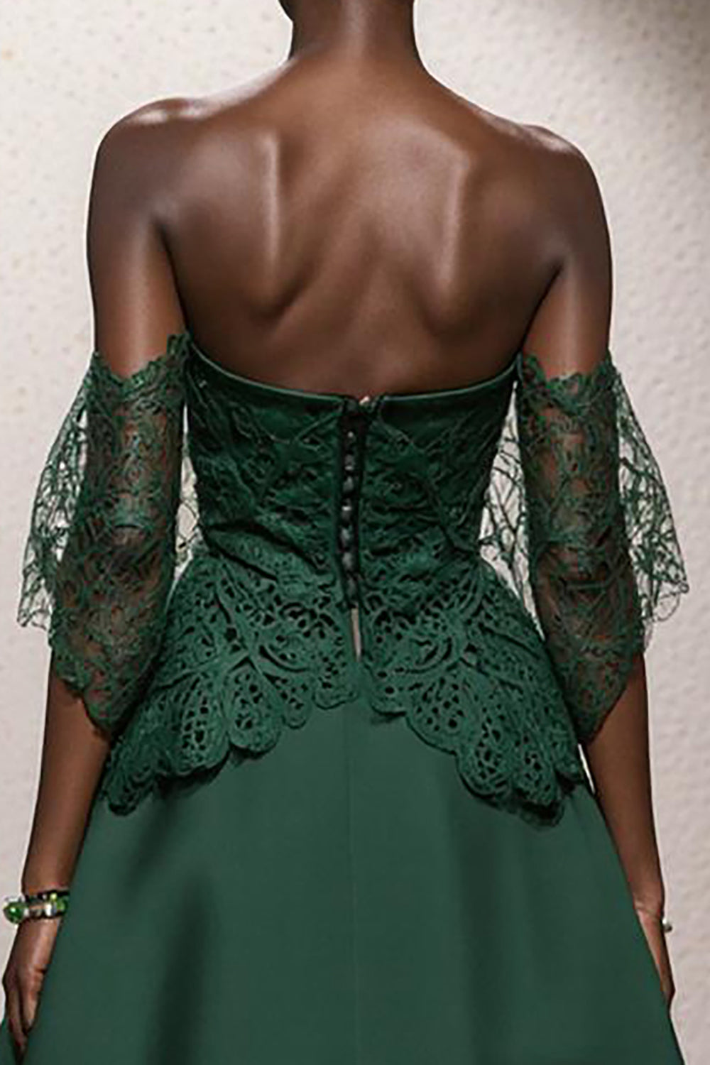 Zapakasa Women Dark Green A Line Long Formal Dress with Lace Satin Off the Shoulder Backless Evening Dress Zapakasa Women Dark Green A Line Long Formal Dress with Lace Satin Off the Shoulder Backless Evening Dress