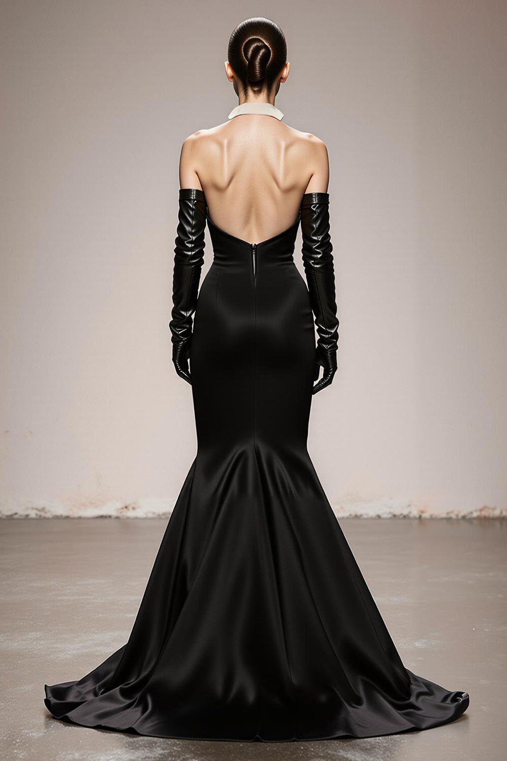 Black and White Patchwork Satin Halter Mermaid Long Formal Dress