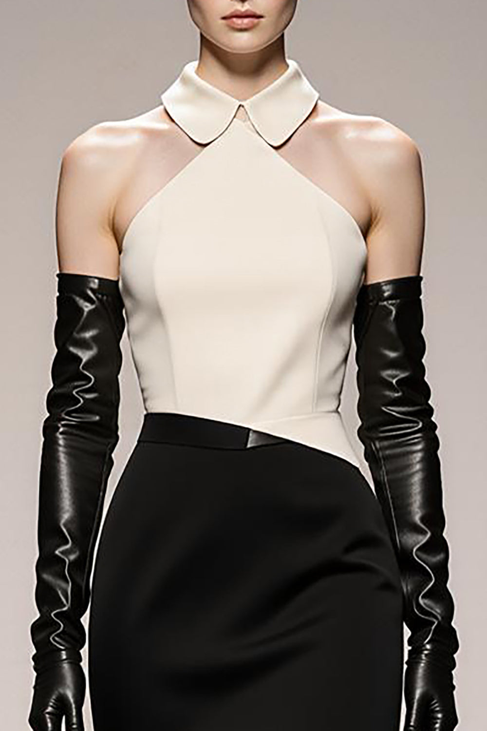 Black and White Patchwork Satin Halter Mermaid Long Formal Dress