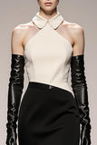 Black and White Patchwork Satin Halter Mermaid Long Formal Dress