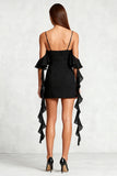 Black Bodycon Cold Shoulder Short Cocktail Dress with Ruffles