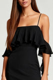 Black Bodycon Cold Shoulder Short Cocktail Dress with Ruffles