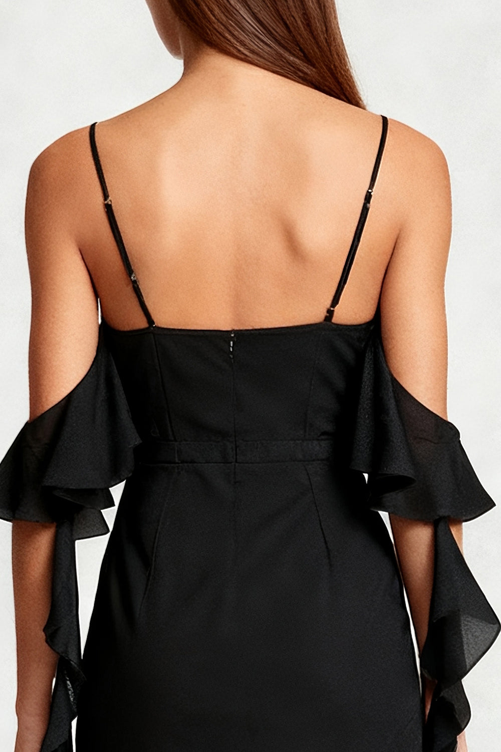 Black Bodycon Cold Shoulder Short Cocktail Dress with Ruffles