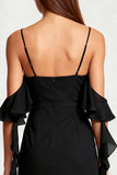 Black Bodycon Cold Shoulder Short Cocktail Dress with Ruffles
