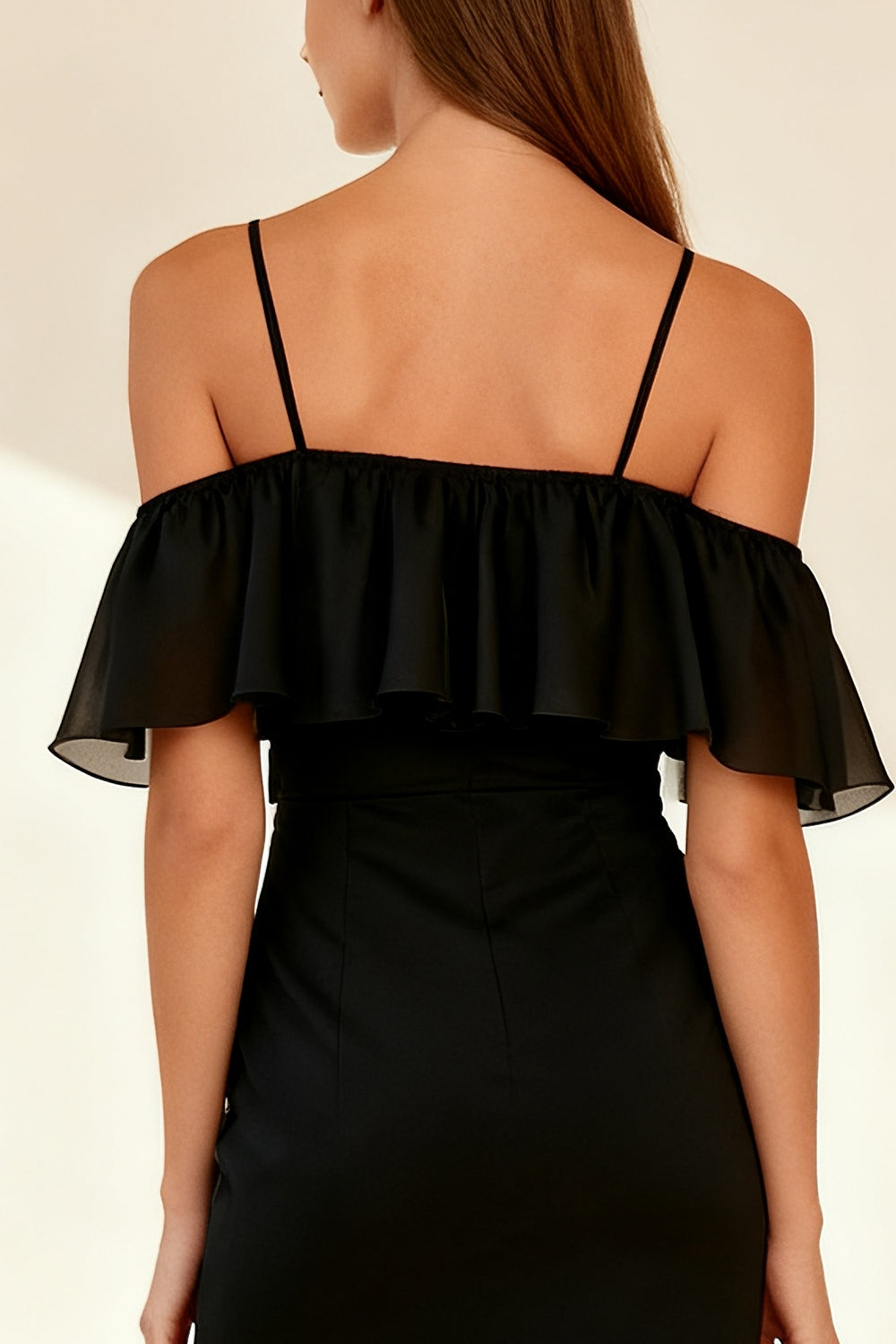 Black Ruffled Bodycon Cold Shoulder Short Cocktail Dress