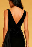 Black Velvet Bodycon Cowl Neck Short Cocktail Dress with Side Cape