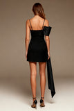 Black Bodycon Spaghetti Straps Short Cocktail Dress with Side Cape