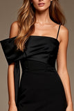 Black Bodycon Spaghetti Straps Short Cocktail Dress with Side Cape