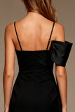Black Bodycon Spaghetti Straps Short Cocktail Dress with Side Cape
