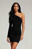 Black One Shoulder Tight Short Cocktail Dress with Sleeves