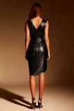 Black V-Neck Glitter Tight Asymmetrical Short Cocktail Dress