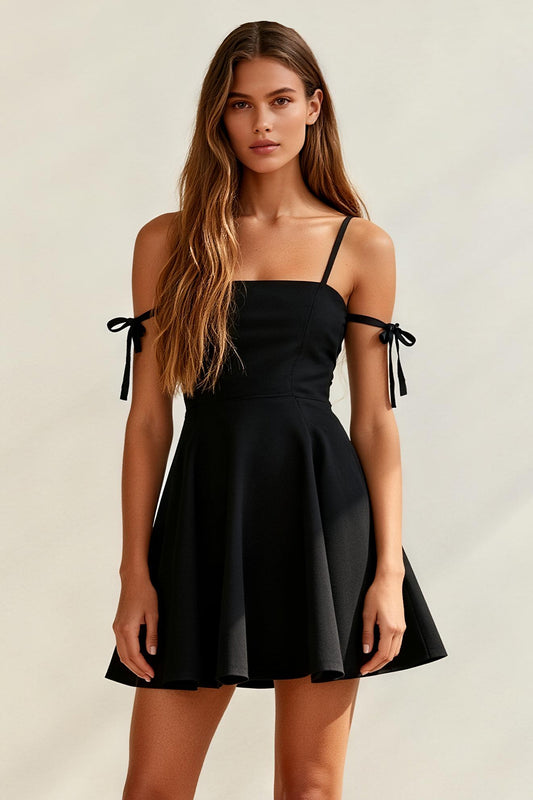 Black Spaghetti Straps A Line Short Cocktail Dress