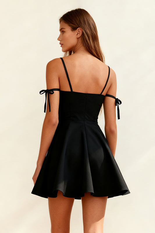 Black Spaghetti Straps A Line Short Cocktail Dress