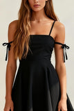 Black Spaghetti Straps A Line Short Cocktail Dress