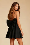 Black A Line Spaghetti Straps Short Cocktail Dress with Bow