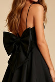 Black A Line Spaghetti Straps Short Cocktail Dress with Bow