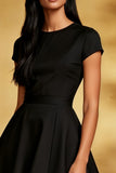 Black A Line Round Neck Short Cocktail Dress with Sleeves
