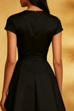 Black A Line Round Neck Short Cocktail Dress with Sleeves