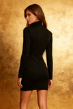 Black Tight High Neck Long Sleeves Short Cocktail Dress