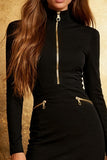 Black Tight High Neck Long Sleeves Short Cocktail Dress