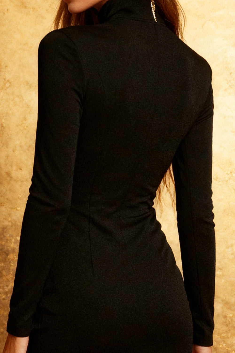 Black Tight High Neck Long Sleeves Short Cocktail Dress