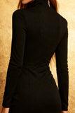 Black Tight High Neck Long Sleeves Short Cocktail Dress