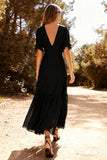 Black Chiffon A Line V-Neck Maxi Dress with Slit