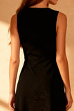 Simple Black Satin Round Neck Bodycon Midi Formal Dress