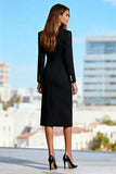 Black Pencil Double Breasted Midi Blazer Dress with Sleeves