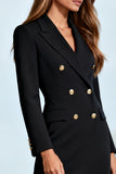 Black Pencil Double Breasted Midi Blazer Dress with Sleeves