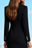 Black Pencil Double Breasted Midi Blazer Dress with Sleeves