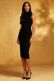 Black Bodycon High Neck Midi Cocktail Dress
