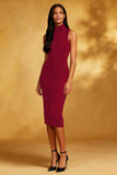 Black Bodycon High Neck Midi Cocktail Dress