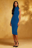 Black Bodycon High Neck Midi Cocktail Dress