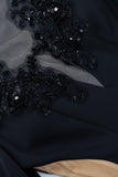 Black Mermaid Illusion Boat Neck Long Sleeves Mother of the Bride Dress with Appliques