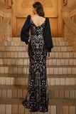 Sparkly Black Golden Mermaid Sequins Long Sleeves Mother of the Bride Dress with Beading