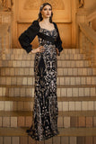 Sparkly Black Golden Mermaid Sequins Long Sleeves Mother of the Bride Dress with Beading