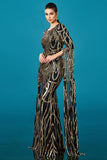 Sparkly Black Golden Mermaid Boat Neck Long Sleeves Mother of the Bride Dress with Cape
