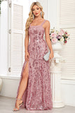 Sparkly Black A Line Sequin Long Prom Dress with Slit