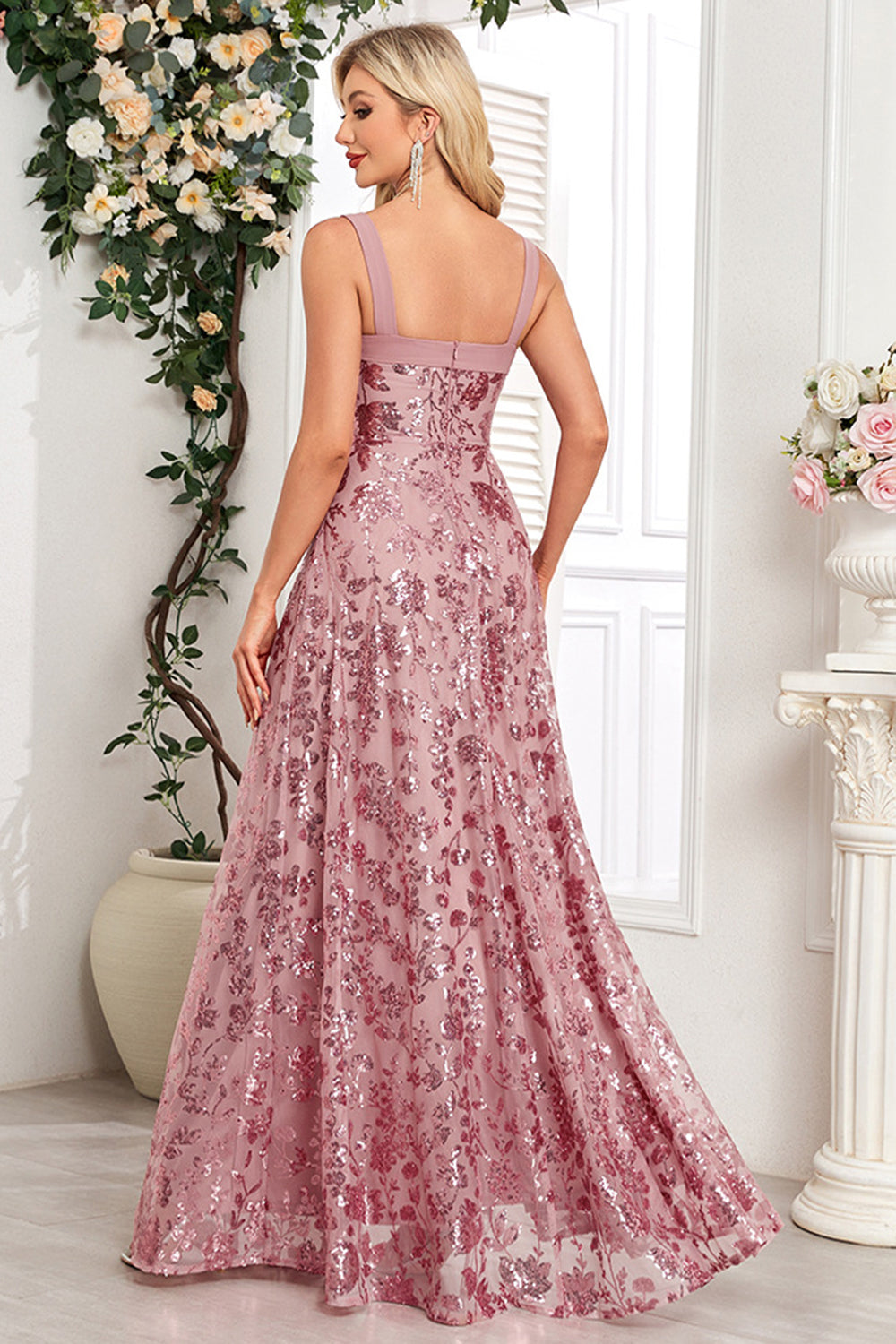 Sparkly Black A Line Sequin Long Prom Dress with Slit