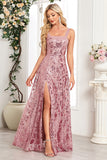 Sparkly Black A Line Sequin Long Prom Dress with Slit