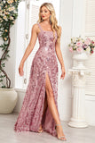 Sparkly Black A Line Sequin Long Prom Dress with Slit
